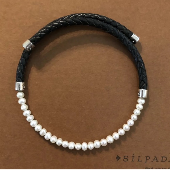 Silpada Freshwater Pearl & Black Leather Choker N1066 Vintage - Picture 8 of 15